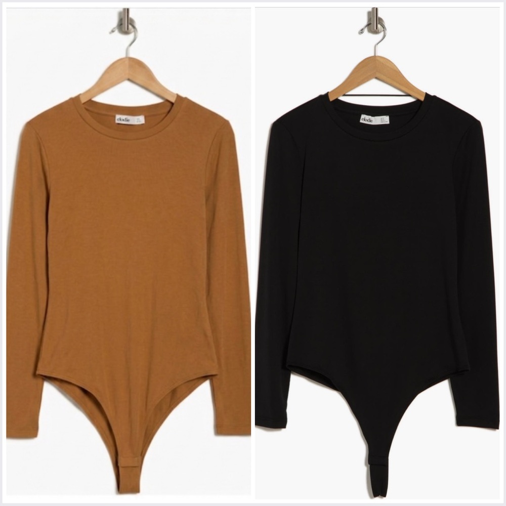 NWT Bundle (2) of Black and Brown Elodie Ribbed Bodysuits Size XL